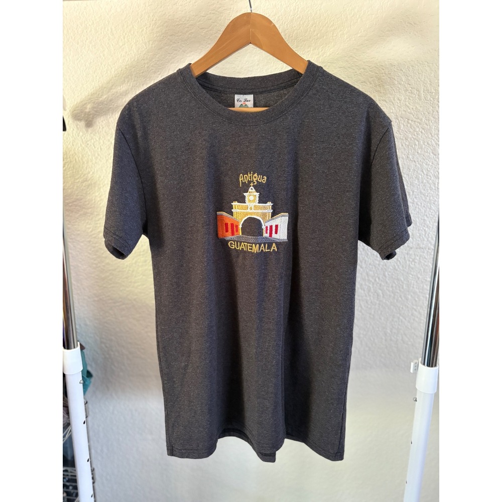 Co. Lux Mens Antigua Guatemala Embroidered T-Shirt Charcoal Gray XL Cotton Tee
